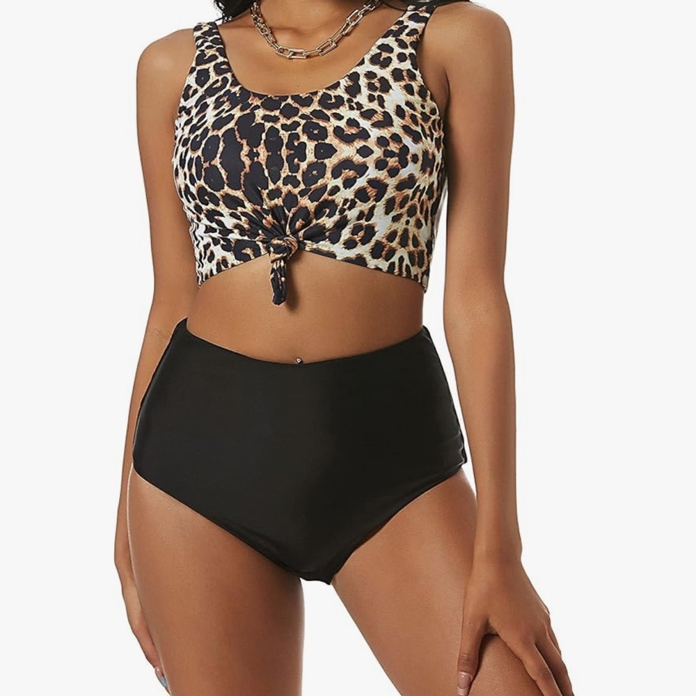 Zaful Leopard and Black Bikini Set